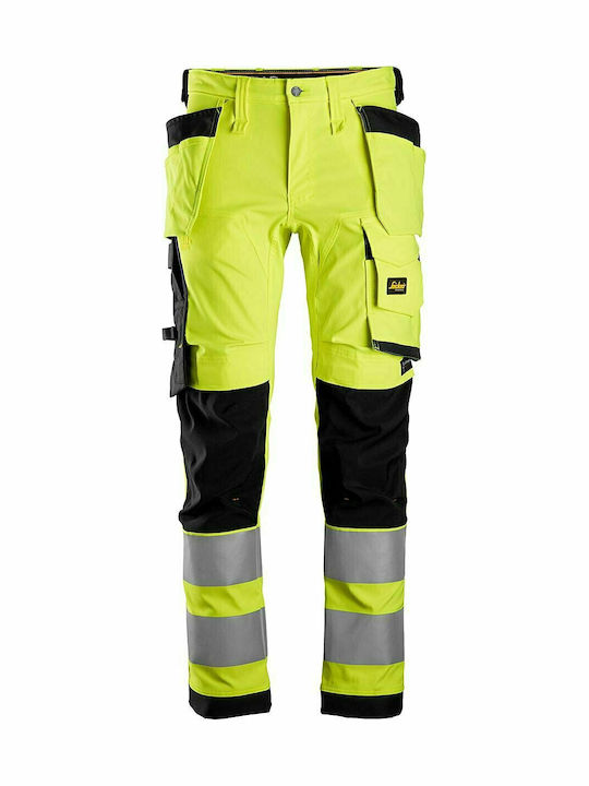 Snickers Workwear Allroundwork Stretch CL 2 Reflective Work Trousers Yellow
