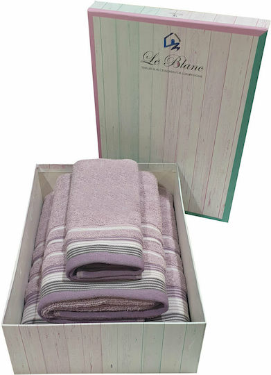 Le Blanc Prosop de mână Satin Stripe 30x50cm. Liliac Greutate 500gr/m²