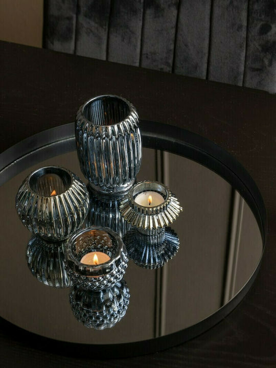 Present Time Sparkle Lines Candle Holder suitable for Tealights Glass Black 9.3x9.3x8.8cm 1pcs