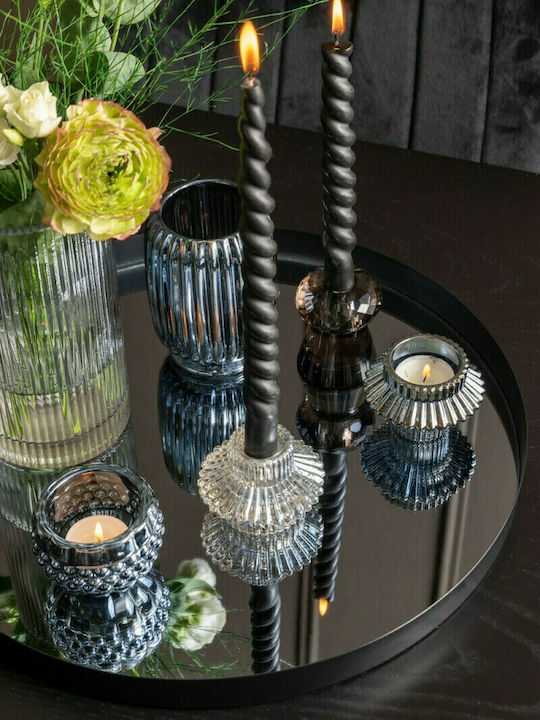 Present Time Sparkle Lines Candle Holder suitable for Tealights Glass Black 8.5x8.5x12.5cm 1pcs