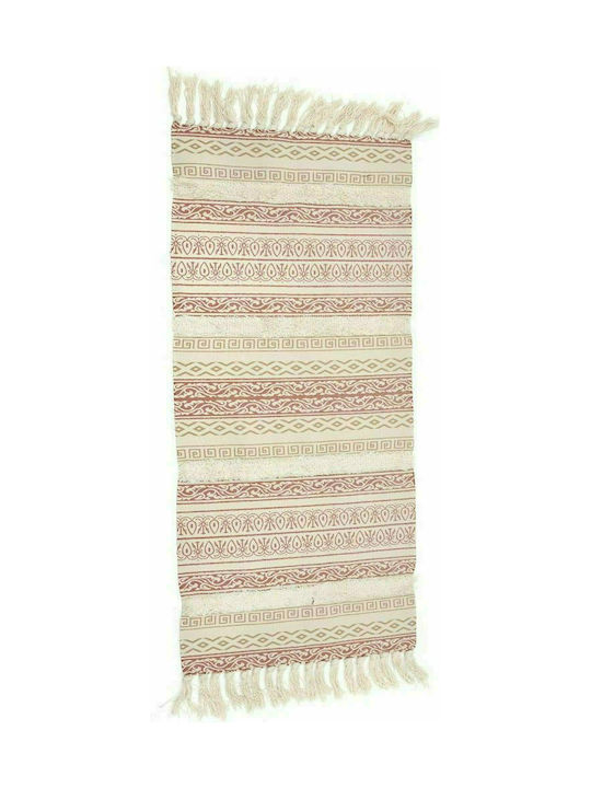 Iliadis Rug Rectangular Summer Cotton with Fringes Cream With Red Browns