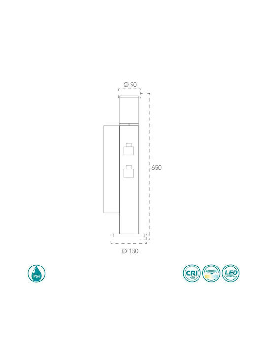 Fan Europe Outdoor Floor Lamp Small Post LED Outdoor Space 13W with Natural White Light IP54 Black