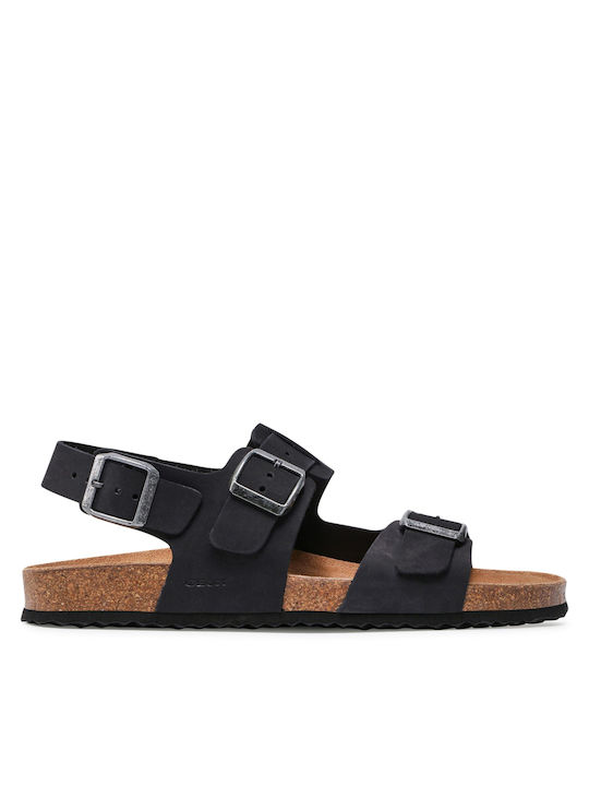 Geox Sandal Ghita Δερμάτινα Ανδρικά Σανδάλια σε Μαύρο Χρώμα