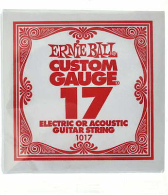 Ernie Ball Single Steel String for Acoustic Guitar / Electric Guitar Custom Gauge Plain .017"