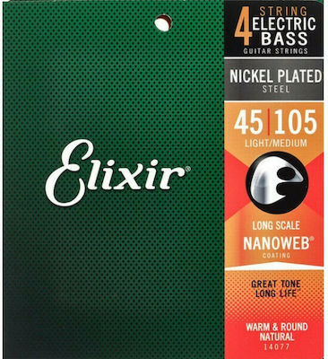 Elixir Πλήρες Σετ Nickel Plated Steel Χορδών για Μπάσο Nanoweb 45 - 105"