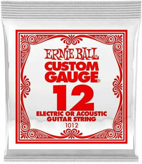 Ernie Ball Single Steel String for Acoustic Guitar / Electric Guitar Custom Gauge Plain 12"
