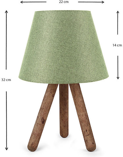 Megapap Lander Holz Tischlampe für Fassung E27 mit Grün Schirm und Braun Basis