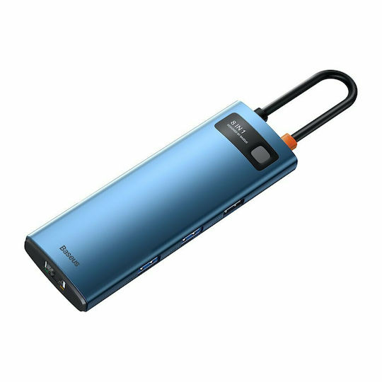 Baseus Metal Gleam Series 8in1 USB-C Docking Station mit HDMI 4K PD Ethernet Blau