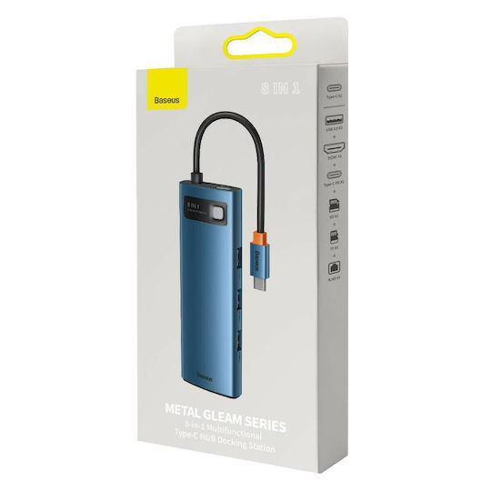 Baseus Metal Gleam Series 8in1 USB-C Docking Station mit HDMI 4K PD Ethernet Blau