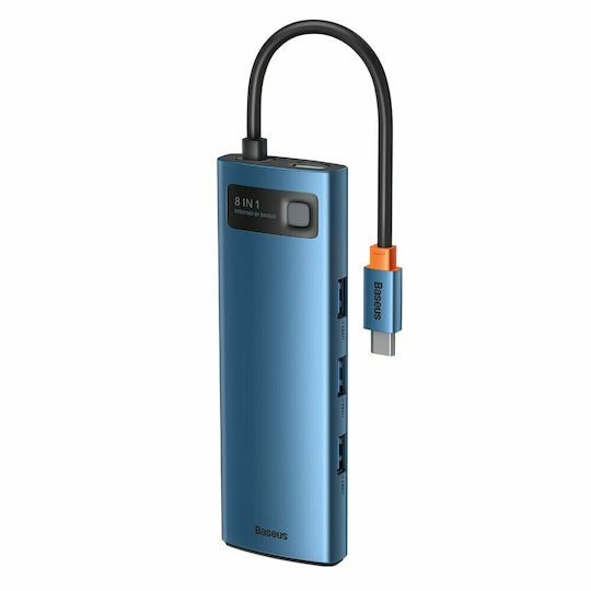 Baseus Metal Gleam Series 8in1 USB-C Docking Station mit HDMI 4K PD Ethernet Blau