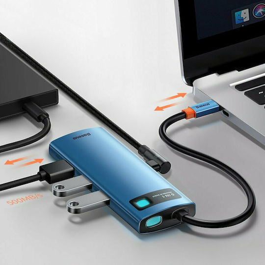 Baseus Metal Gleam Series 6in1 USB-C Docking Station with HDMI 4K PD Ethernet Blue