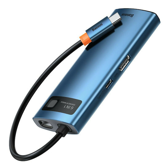 Baseus Metal Gleam Series 6in1 USB-C Docking Station with HDMI 4K PD Ethernet Blue