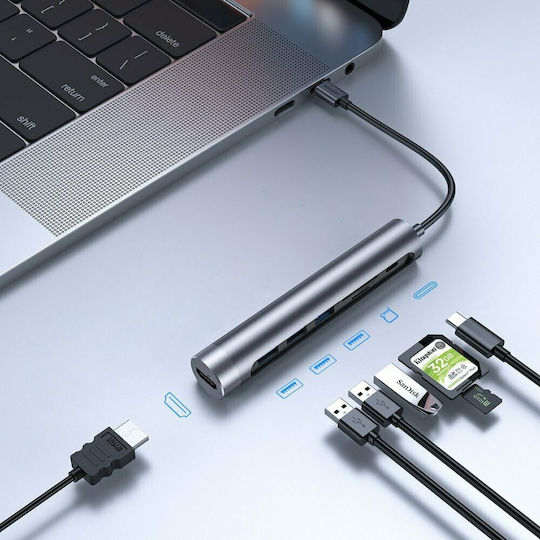 Joyroom USB-C Докинг станция с HDMI 4K PD Сив (S-H112)