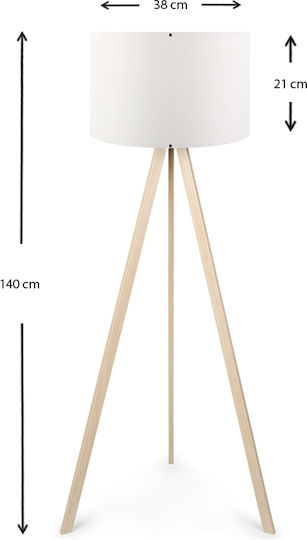 Megapap Rosling Floor Lamp H140xL38cm with Lamp Bulb Base for E27 Natural/White