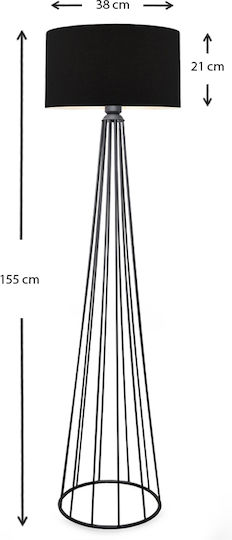 Megapap Faraday Floor Lamp H155xW38cm. with Socket for Bulb E14 Black