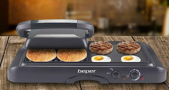 Beper Tabletop Grătar Electric Placă Netedă și Striată 1600W cu Capac și Termostat Reglabil 38bucx19buccm