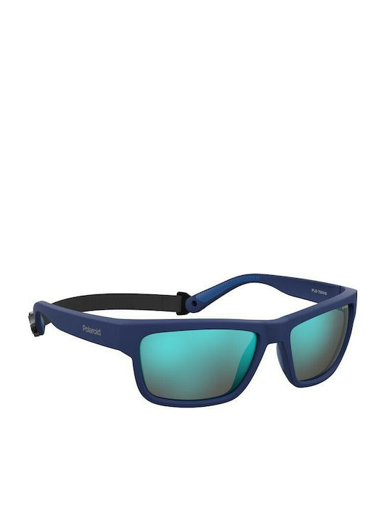 Polaroid Men's Sunglasses with Blue Plastic Frame and Blue Polarized Mirror Lens PLD7031/S PJP