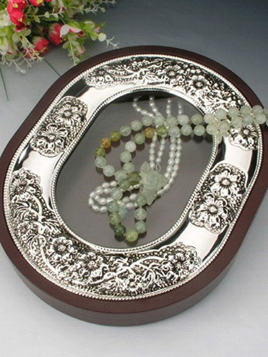 Karvounis Tabletop Oval Wedding Crown Case Silver Plated Brown 25x31cm
