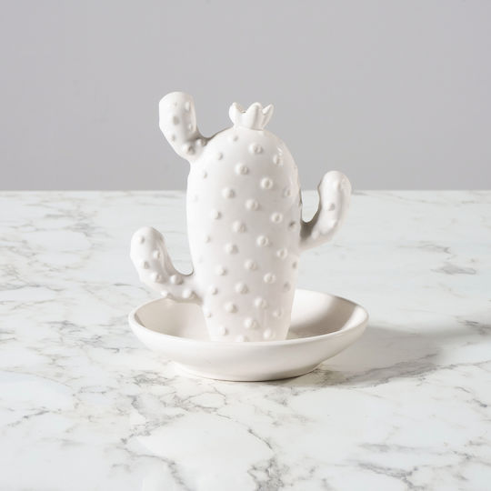 Supergreens Decorative Cactus made of Ceramic Material White 13.5x13.5x14.5cm 1pcs