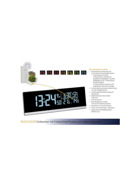 TFA Tabletop Digital Clock with Alarm & Radio 60.2548.01