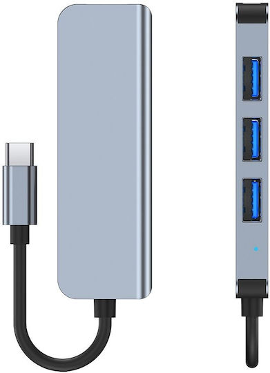 Tech-Protect V1-HUB v1 USB Хъб с 4 Порта USB 3.0 и USB-C Връзка Сив