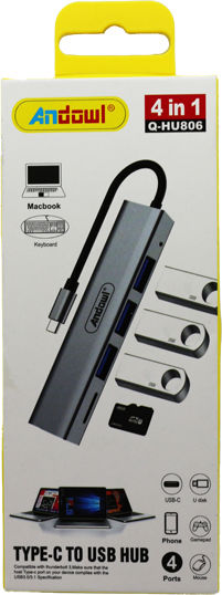 Andowl 3-Port USB 3.0 Hub with USB-C Connection Gray