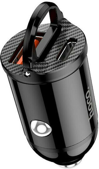Hoco NZ2 Autoladegerät 30W 3A mit Anschlüssen: 1xUSB-A 1xType-C Schwarz Farbe