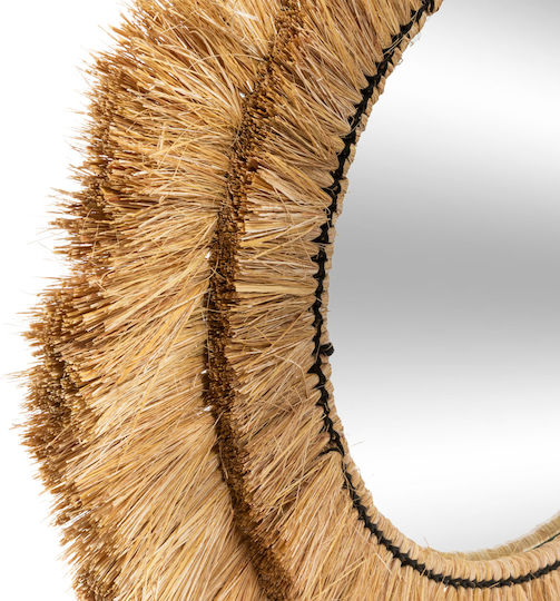 Atmosphera Wandspiegel mit Beige Rattan Rahmen Durchmesser 60cm