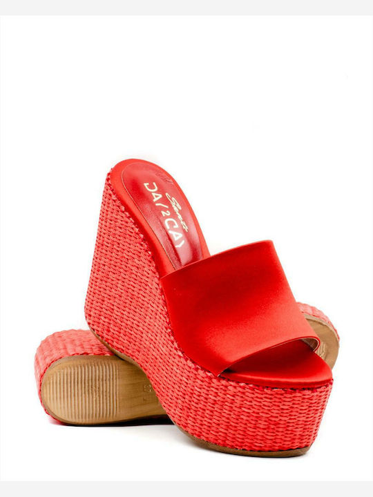 Women's Fabric Platform Wedge Sandals Red