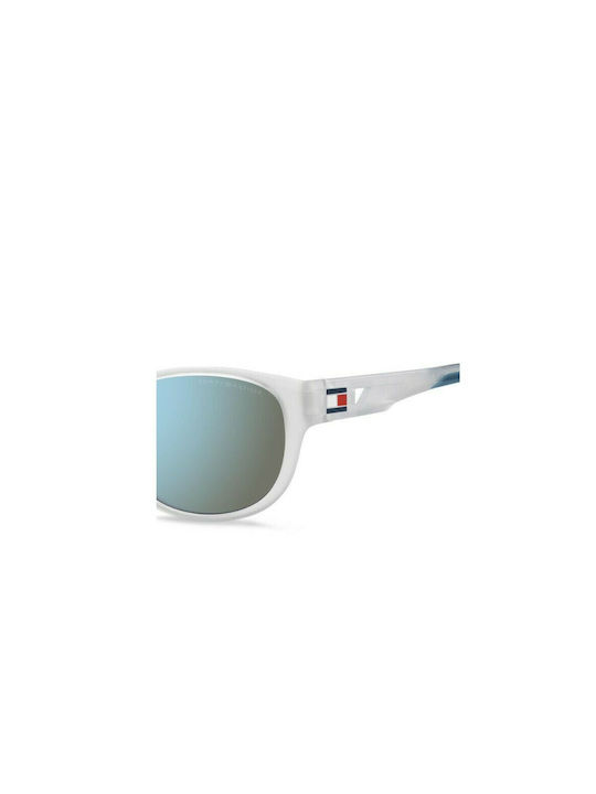 Tommy Hilfiger Men's Sunglasses with White Plastic Frame and Turquoise Mirror Lens 2047512M45-43J