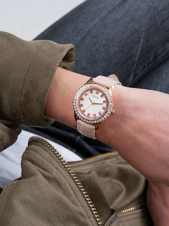 Guess Damen Uhr mit Rosa Lederarmband