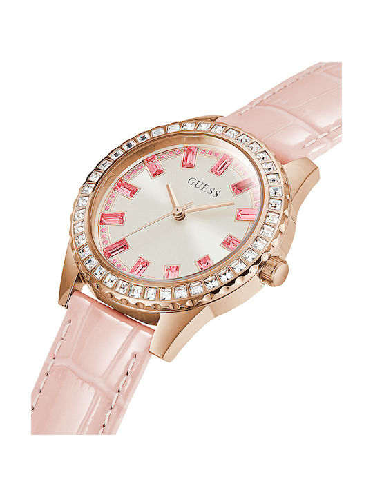 Guess Damen Uhr mit Rosa Lederarmband