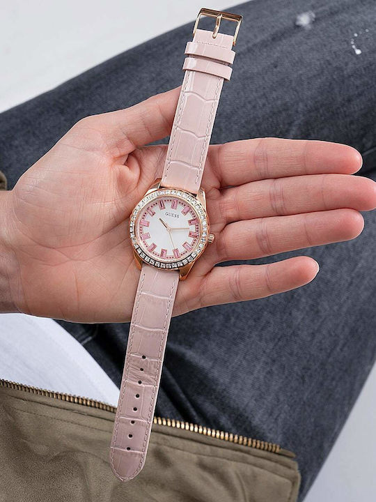 Guess Damen Uhr mit Rosa Lederarmband