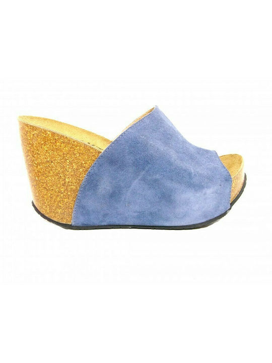 Plakton Women's Leather Platform Wedge Sandals Blue 433112