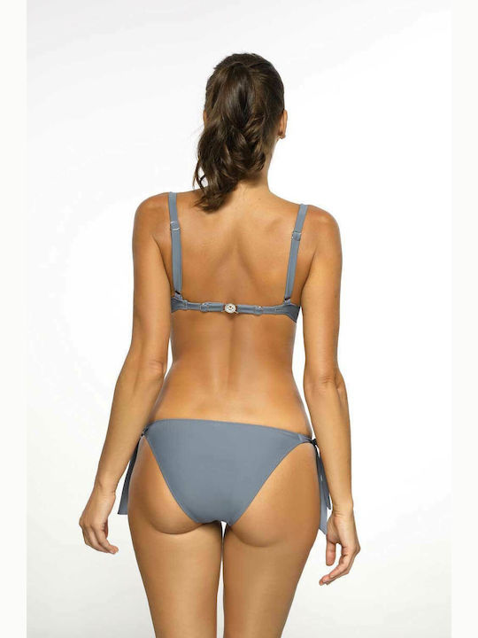 Marko Padded Bikini Set Bra & Slip Bottom with Laces Heidi Escape with Detachable Straps Gray