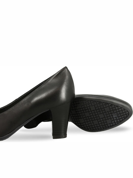 Leder Pumps mit Chunky mittelhohem Absatz Schwarz