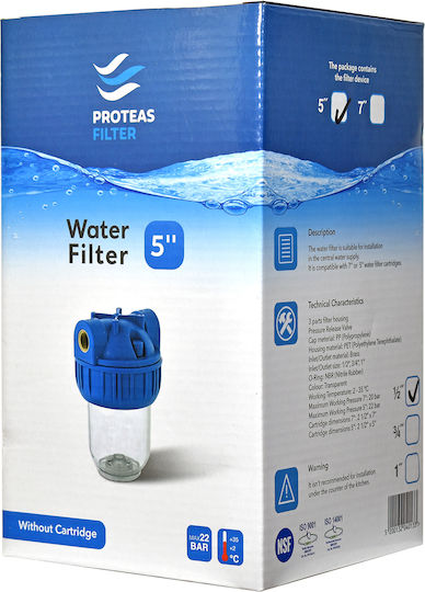 Proteas Filter Single Central Supply Water Filter Device Pipe Cross Section ½" EW-021-0109