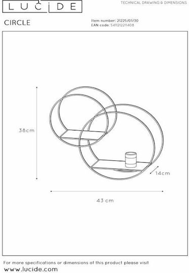Lucide Lightning Circle Vintage Lamp Wall Socket with Socket E27 and Switch Black 43cm