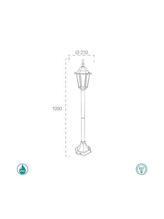 Fan Europe Milano Outdoor Small Post Floor Lamp 60W IP44 For E27 Socket Black