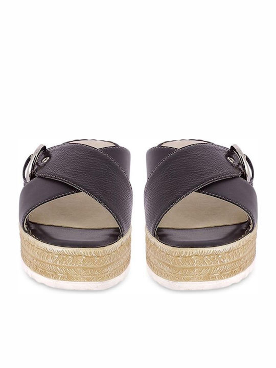 Leather Women's Flat Sandals in Black Color