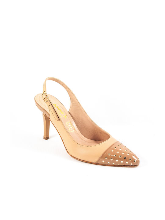 Boxer Leder Pumps mit Stiletto-Absatz & Riemchen Beige