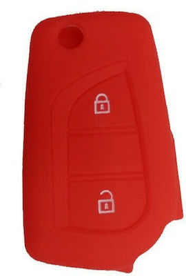 Silicone Car Key Cover Case with 2 Buttons for Toyota Red