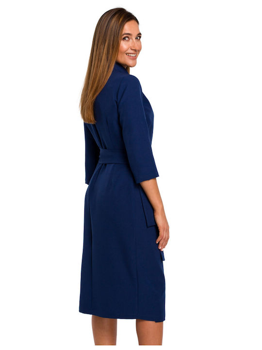 Stylove Midi Dress 3/4 Sleeve Wrap Navy Blue