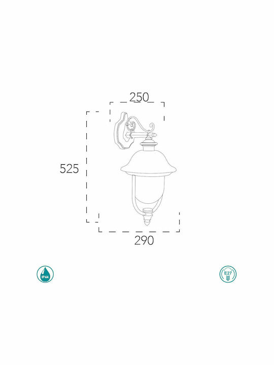 Fan Europe Lant Venezia Wall-Mounted Outdoor Lantern E27 IP44 29x52.5x25εκ.