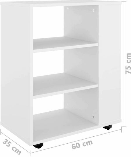 Дървен Офисен Шкаф с Колелца Бял 60x35x75см