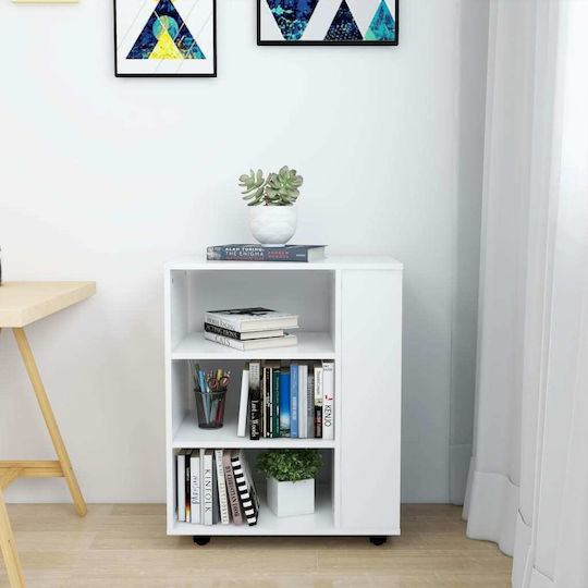 Дървен Офисен Шкаф с Колелца Бял 60x35x75см