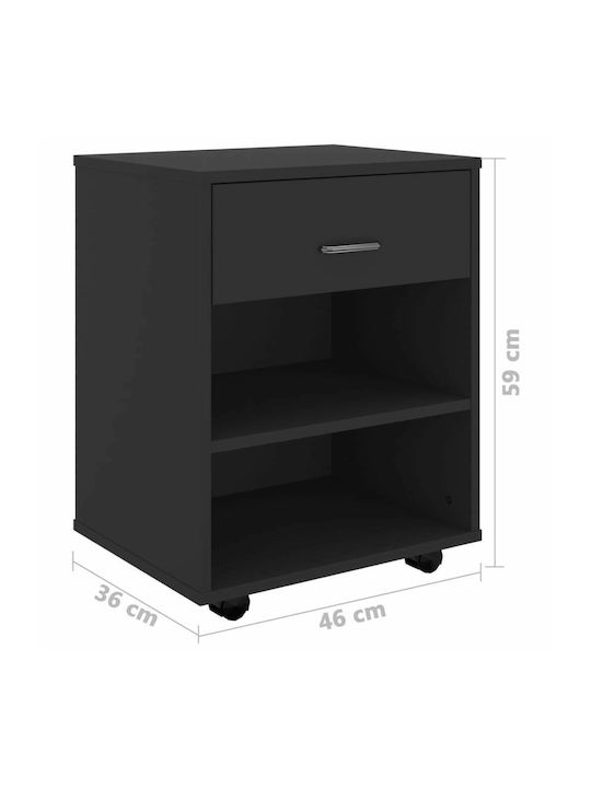 Office Storage Chipboard Cabinet With Wheels & Drawers Black Velvet-Black Metal L46xW36xH59cm