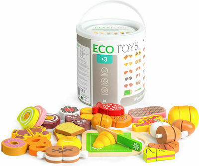 Ecotoys Cooking Toy / Kitchen Utensils Τρόφιμα για Κοπή made of Wood for 3+ Years Old 23pcs