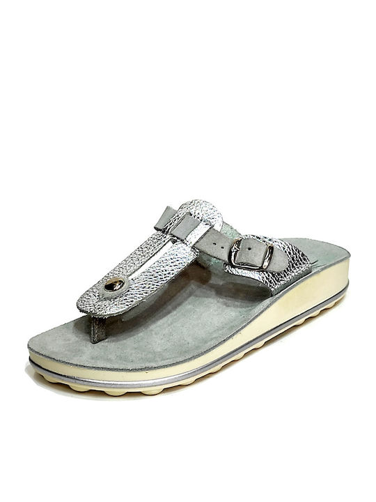 Belinda 002 Leather Women's Flat Sandals in Silver Color
