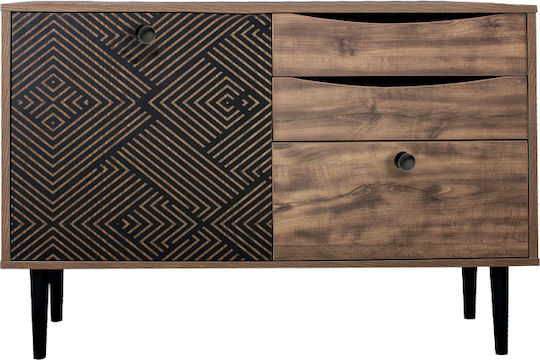 Sideboard Home Wooden with Drawers Black Grey Oak 90x39.5x75cm